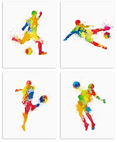ANHUIB Aquarell Fußball Poster,Kinderzimmer Wandbilder,Fußball Bilder Set für Teenager Jungen Schlafzimmer,Fussball Poster Set,Sport Bild Leinwand für Wohnzimmer Wanddeko Geschenk,Ohne Rahmen,20×25CM