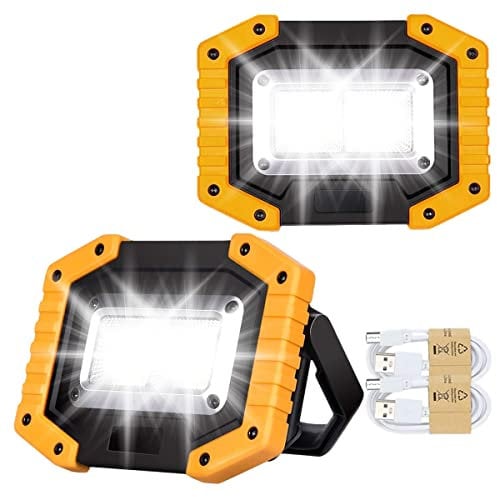 Beizkna 30W LED Work Light Rechargeable Portable COB Battery Floodlight Super Bright 2000Lm Outdoor Security Light USB Waterproof Lamp for Camping Hiking Fishing Emergency Garage Workshop (2 Pack)