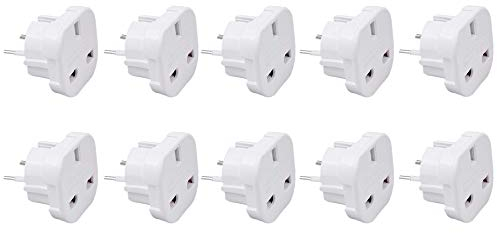 10 x Adapter UK zu DE/GB zu EU/England auf Deutschland Europa Reiseadapter Weiß
