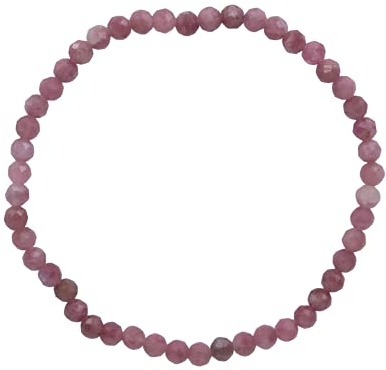 Taddart Minerals – Bracciale rosso rosa in pietra naturale rubellite tormalina con sfere sfaccettate da 4 mm montate su filo di nylon elastico – fatto a mano, 18 cm, Gomma, Rubellite tormalina