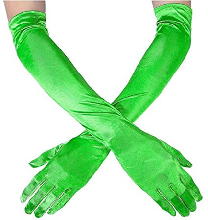 Andiker Long Evening Gloves, Opera Elbow Satin Gloves, Vintage Formal Fancy Dress Glove Women Mittens for Wedding Prom Opera Party (Green)