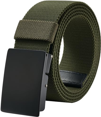 LionVII Elastische Gürtel für Herren Arbeit Nylon Canvas mit Metallschnalle 130cm (Armeegrün)
