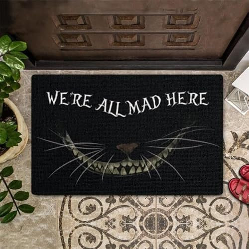 N/Ａ Fußmatte innen fussmatte außenWe're All Mad Here Katzen-schwarzer Hintergrund-Entwurfs-Fußmatten-Ausgangsdekor deko Wohnzimmer