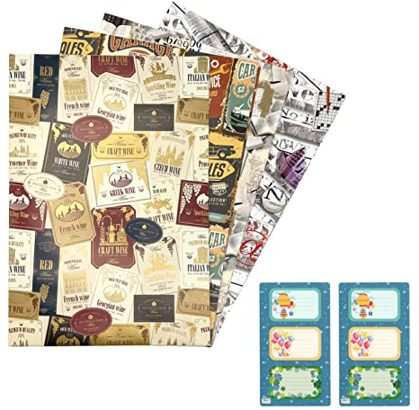 ARKRAFT Geschenkpapier 4 Blatt XXL enthält 6 Aufkleber (F4 02)