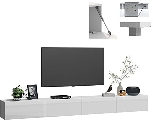 4housedesign® TV Board Lowboard Hängend | Fernsehschrank tv Sideboard Wohnzimmer | Lowboard Wohnzimmer fernsehregal tv Board Hängend tv Shrank tv 55 Zoll - TV Lowboard Weiß 280cm