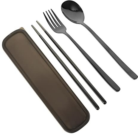 LIFKOME 3 Piece Individual Fork Spoon Set Portable Stainless Steel Dinnerware for Outdoor Random Color