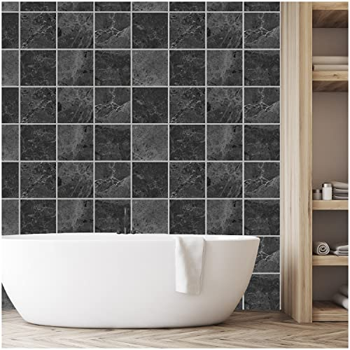 FoLIESEN Fliesenaufkleber für Bad, Küche, Badezimmer - Fliesen-Folie selbstklebend - Klebefliesen Black Stones, .:10x10 cm / 16-tlg. Set