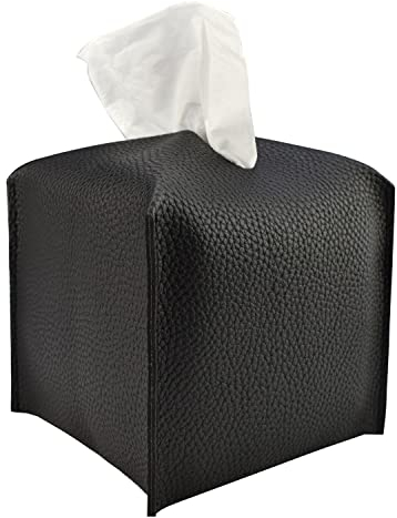 Ulife Mall Quadratisch Taschentuchbox, PU Leder Moderner Kosmetiktücherbox Nachfüllbar Servietten Aufbewahrungsbox Verdicktes Ledermaterial Tissue Box für Esszimmer Badezimmer Büro(Schwarz)