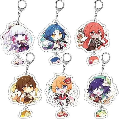 tSHy 6 Pcs Genshin Impact Porte-clés Acrylique Porte-clés Cartoon Jeu Anime Personnage Pendentif Porte-clés Cadeau pour Amateurs Anime de Jeu