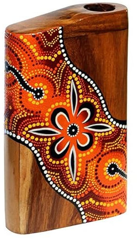 Wogeka - Schönes rechteckiges Didgeridoo - Schnitzerei aus Holz als Geschenk-Idee zu Geburtstag Weihnachten zur Wand-Dekoration Musik-Instrument Handarbeit (Did06a (rot-orange Blüte))