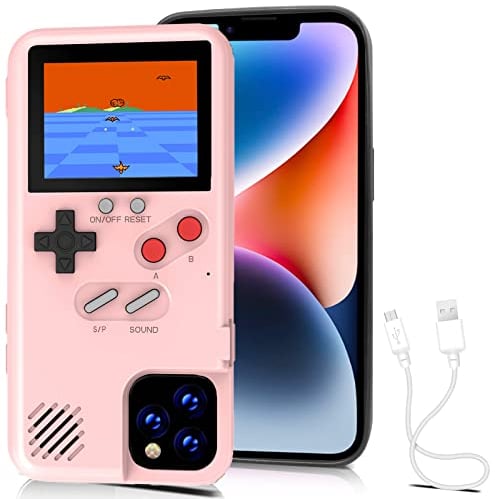 Kingchilla Gameboy Phone Case for iPhone 14 Plus, Game Phone Case, Retro Game Console, Protective Cover Self-Powered Case (Pink, iPhone 14 Plus)
