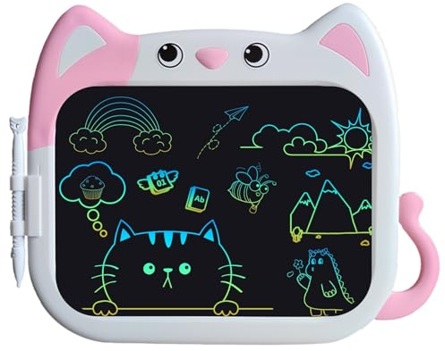 JOEAIS LCD Schreibtafel Kinder 10 Zoll, Zeichentablett Im Cartoon Katzen Design, PäDagogisches Und Reise Spielzeug Zeichentafeln füR Jungen Und MäDchen, GroßArtige Weihnachts Und Geburtstagsgeschenke
