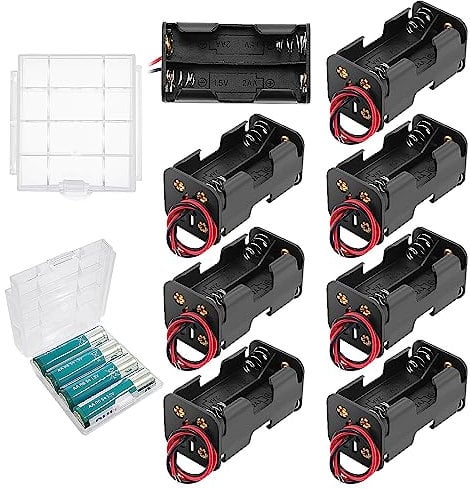 8 PCS 4 x 1.5V AA Battery Holder, KUOQIY 6V Back to Back Battery Holder Case Box with Wire Leads, with 2 PCS Plastic Battery Storage Box