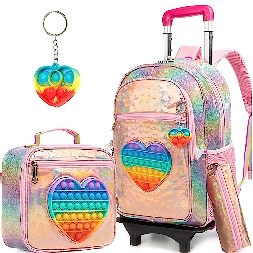 HTgroce Pop Push It Schulranzen Mit Rollen, Toy Schulranzen Trolley Pop Kinder, Fidget Trolley Rucksack Mädchen, Push Bubble Anti Stress Spielzeug Schultasche Zum Ziehen Mädchen