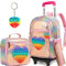 HTgroce Pop Push It Schulranzen Mit Rollen, Toy Schulranzen Trolley Pop Kinder, Fidget Trolley Rucksack Mädchen, Push Bubble Anti Stress Spielzeug Schultasche Zum Ziehen Mädchen