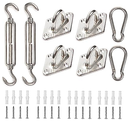 Hushtong Shade Sail Hardware Kit,304 Stainless Steel Sun Shade Sail Mounting Hardware Kit for Triangle Rectangle Sun Shade Sail Installation,Anti-Rust 40pcs for Outdoor Patio Garden