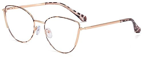 kachawoo Blue Light Blocking Glasses Metal Frame Glasses Retro Cat Eye Glasses Frame Women, gold leopard frame, Large