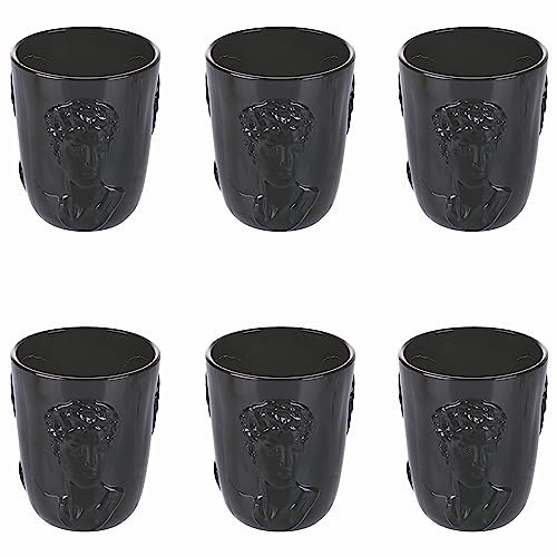 Villa d’Este Home Tivoli Lot de 6 verres à eau 300 ml en verre noir, visage impérial en relief, Empire
