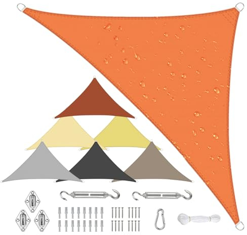 Sichtschutz Sonnensegel Wasserdicht Dreieckigig 2x2x2.8m aus PES-Polyester 95% UV-Schutz Witterungsbeständig Reißfest Viele Größen und Farben mit Befestigungsset für Terrasse Garten, Orange