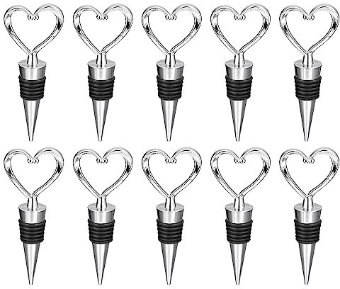 sourcing map Wine Stopper, Heart Shape Reusable Bottle Stoppers ABS/Rubber Sealing Plugs for Wine Beer Beverage Glass Bottles, Silver Tone 16Pcs