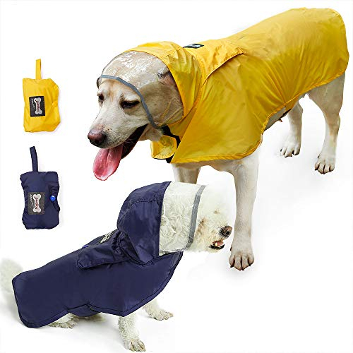 BePetMia Regenjacke für Hunde, Wasserdichter Hundemantel mit Kapuze,Hundemantel Einstellbar für Kleine, Mittelgroße und Große Hunde (XXXL: Neck 68-72cm, Chest 80-92cm, Yellow)