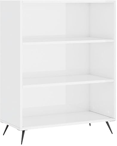 vidaXL Bücherregal, Bücherschrank mit viel Stauraum, Standregal für Wohnzimmer Schlafzimmer, Aufbewahrung Schrank Büroschrank Vitrine Metallfüße, Hochglanz Weiß Holzwerkstoff