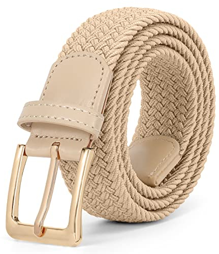 LEACOOLKEY Geflochtene elastische Gürtel für Frauen Männer Canvas Stretch gewebt Golf Gürtel mit Goldschnalle