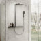 EMKE Design Duschsystem mit Thermostat Regendusche mit Theramostat 38℃ Sicherheitsschlösser Regendusche mit Armatur,Wasserfall-Auslauf, 3 Strahlarten Handbrause,Duschsystem Mattschwarz