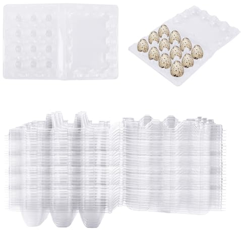 APACALI 100 cajas de huevos de codorniz, 12 rejillas, cajas de plástico para huevos de codorniz con tapa, cajas transparentes para huevos de codorniz