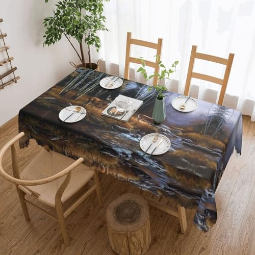 FADUNI Bedruckte Tischdecke mit Hirschmotiv, rechteckig, waschbar, Polyester, ideal für Buffet-Tischpartys, Urlaub, Abendessen, Hochzeit, 137 x 183 cm