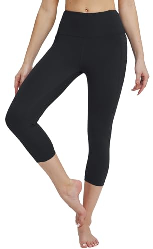 baleaf 7/8 Caprihose Damen Yogahose high Waist 3/4 Sportleggings Taschen Sporthose Capri Leggings Gym Schwarz M