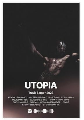 BSapp Travis Scott 'Utopia' Album Cover Poster 3 Leinwand Poster Schlafzimmer Dekor Sport Landschaft Büro Zimmer Dekor Geschenk 60 x 90 cm