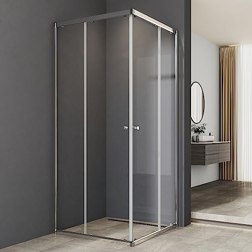 Duschkabine Eckeinstieg 100x80cm Schiebetür 6mm ESG Glas Duschabtrennung Dusche Duschwand Höhe 185cm