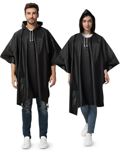 Opret Regenponcho Damen Herren Wasserdicht 2 Stück Schwarz, Regencape Damen Herren, Leicht Wiederverwendbar Regenschutz, Poncho Regen mit Raum für Rucksäcke für Wandern, Festival und Outdoor