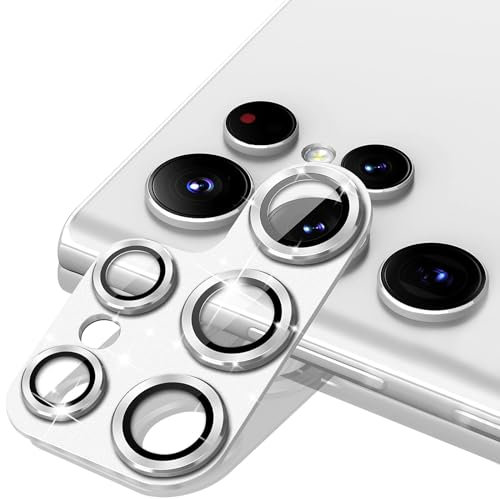 MiKoyi Caméra Arrière Protecteur pour Samsung Galaxy S24 Ultra, Protection Lentille Aluminium Verre Trempé Haute Définition Protecteurs D’Objectif pour Samsung Galaxy S24 Ultra, Argent