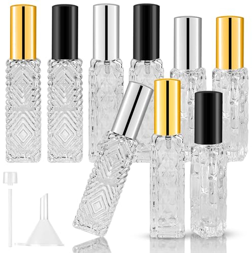Omsscun 9 Stück Parfümzerstäuber Nachfüllbar 12ml/15ml, Portable Zerstäuber für Unterwegs, Zerstäuber Parfüm mit Trichter Tropfer Ideal für Reisen, Partys, Männer und Frauen(3 Stile)