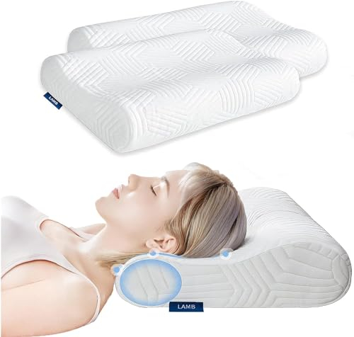 LAMB Kopfkissen Nackenkissen 2er st, Höheneinstellbares Kissen Memory Foam Ergonomisches 50 x 35 cm, Nackenstützkissen mit waschbarer Kopfkissenbezug, Für Kinder & Teenager