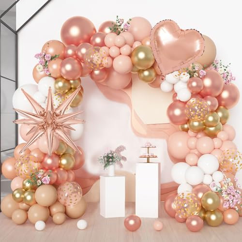 180 Pièces Rose or Ballon Arc Kit Champagne or Anniversaire Décoration Cheval Orange Blanc Ballon Pour Femme Fille Guirlande Pour Bébé Douche Mariage Anniversaire Décoration de Fête