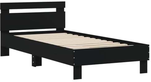 vidaXL Bettgestell, Bettrahmen mit Lattenrost, Bett Gästebett mit Kopfteil LED-Leuchten, Einzelbett Schlafzimmerbett Schlafzimmermöbel, Schwarz 90x200cm