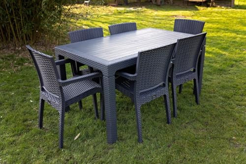OMS Home Store 6 Seater Garden Patio Furniture Set Chairs Table Outdoor Bistro Set Rattan Style