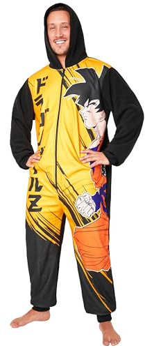 Dragon Ball Z Pigiama Intero Uomo con Cappuccio, Pile Tuta Intera - Regalo Uomo (Nero/Giallo, XL)