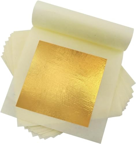 dshyuauoci 50 Blatt Blattgold Essbar, 24K Blattgold für Torten 8,5 x 8 CM Blattgold-Dekoration Lebensmittelverwendung, Basteldekoration, zum Dekorieren von Kuchen, Eiscreme, Küchenverwendung