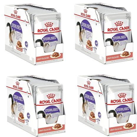 Royal Canin Stérilisé en Sauce | Pack de 4 | 4 x 12 x 85 g | Aliment Complet pour Chats Adultes | Spécialement conçu pour Les Chats castrés à partir de 12 Mois | Morceaux en Sauce