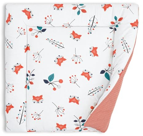 Wickelauflage Wickelunterlage aus Baumwolle 75x72 cm - Weich und waschbar Wickelunterlage für Babys Wickelmatte aus Stoff für Wickeltisch Wickelkommode oder Waschmaschine 75 x 72 Fuchs