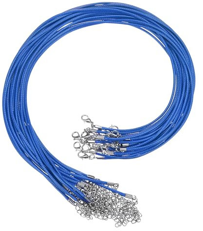 sourcing map 20Pcs Waxed Necklace Cord Bulk Blue 2mm Dia 18 Necklace String Rope with Chain Clasp for Pendants Bracelets Jewelry Making Supplies Accessories