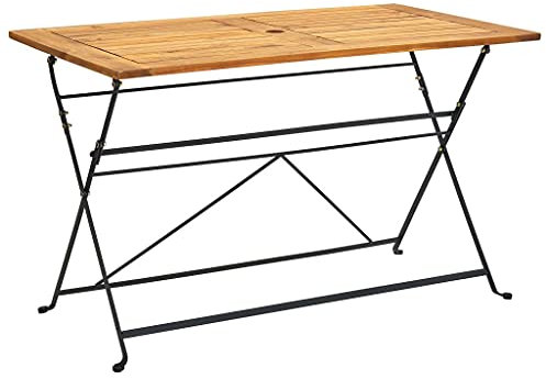 SDWEHO7 Gartentisch aus Holz, Garten Esstisch mit Schirmloch, Terrassentisch Holztisch Balkontisch für Hinterhof, 120x70x74 cm Massivholz Akazie