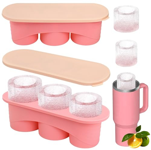 Ice Cube Tray for Stanley Cup, 3 Sizes Hollow Cylinder Ice Maker Mould with Lid for Freezer, BPA Free, Silicone Ice Mold Compatible with 20/30/40 Oz Cup for Chilling Drinks Tea Coffee Cocktail Whiskey