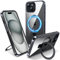 Flyzoo Magnetic Kickstand Case for iPhone 15 Plus, [Compatible with MagSafe & Invisible Ring Stand Holder] [Non-Yellowing & Shockproof] Clear Transparent Hard Silicone Edge Cover, 6.7'', Clear Black