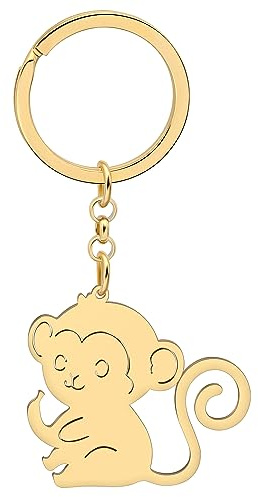 SHIGIE Edelstahl Niedlichen Affen Schlüsselanhänger 18K Vergoldet Schlüsselring Lustige Wilde Tiere Schmuck Für Damen Frauen Auto Handtasche Schlüssel Geschenke (Gold)