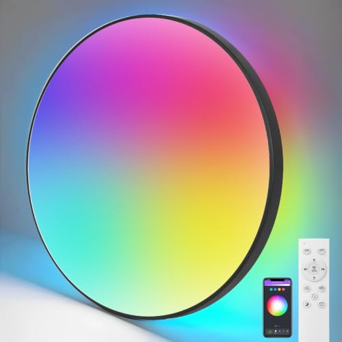 YICALE LED Lampada RGB Dimmerabile Plafoniera Smart 24W Ø32CM | Plafoniera LED Soffitto con Telecomando Lampadario Bluetooth APP, IP44 Lampadario Cameretta per Camera da Letto, Soggiorno,